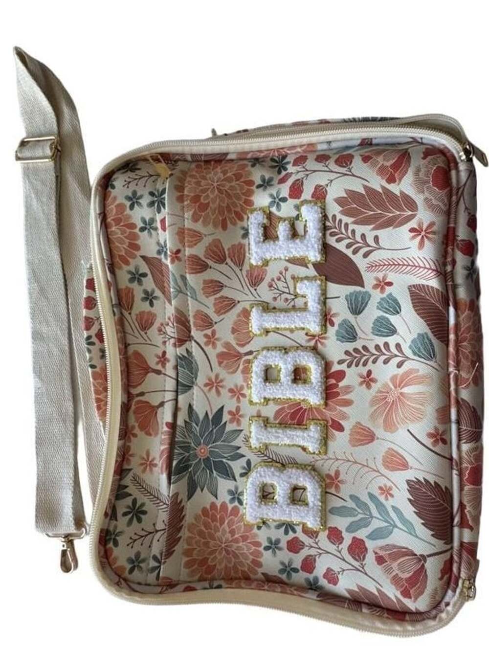 Floral Bible Cover with Chenille Lettering Floral Quilted Organizer